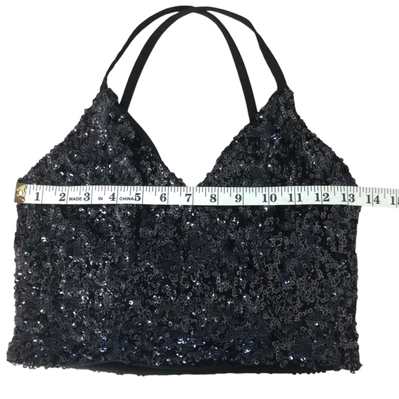 Black Sequin Crop Top SZ S - Picture 5 of 9